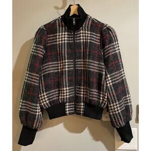 Express x Negin Mirsalehi Jacket Plaid Wool Blend Tweed Bomber Womens Size Small